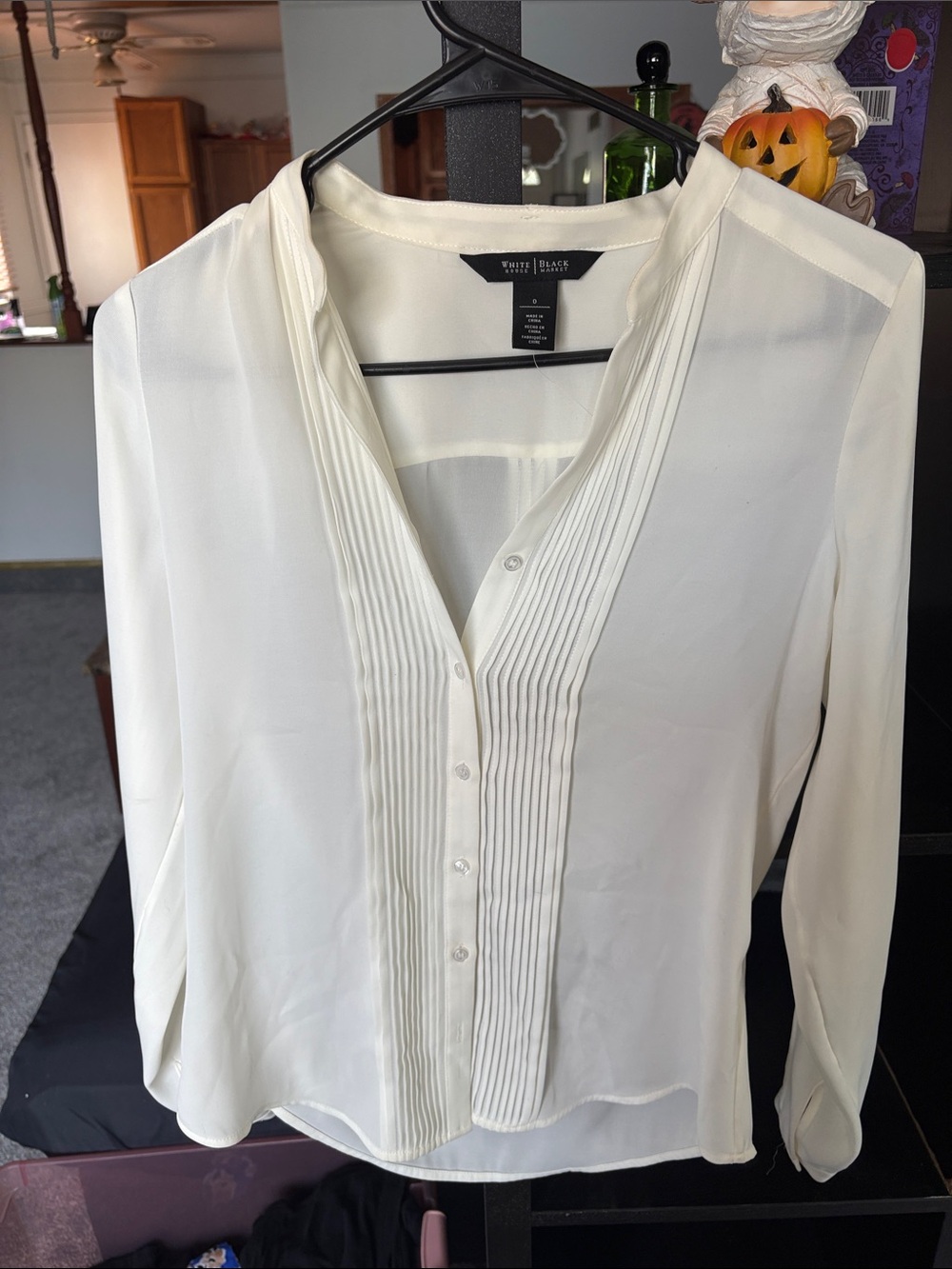 White House Black Market Ivory Pleated Front Button-Down Blouse